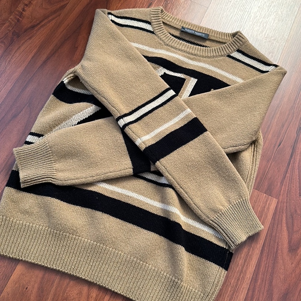 ALBERTA FERRETTI Intarsia wool and cashmere-blend logo sweater Size S - Picture 6 of 7